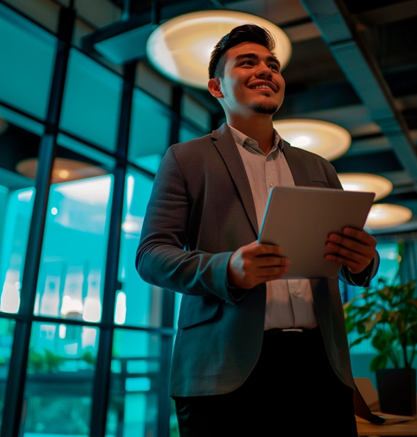 Persona con tablet en oficina